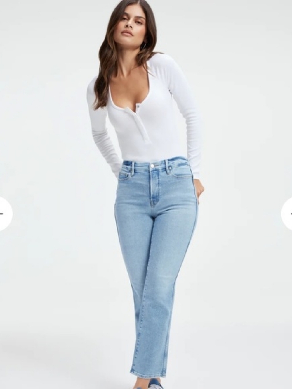 Good American Good Curve Straight Jeans Indigo 390 Light Blue Summery, Sz 28 / 6